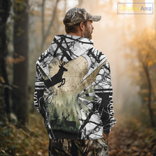 Load image into Gallery viewer, Grey Camo Deer Hunting Hoodie, Buck with Scope Silhouette, Whitetail Season NBT14