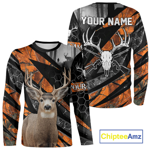 Personalized Orange Camo Deer Hunting Shirts for Men - Custom Name, Deer Hunting Gifts NBT36