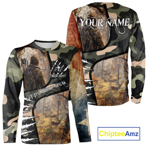 Camouflage Bow Hunting Custom Name Hoodie, Longsleeve Shirt, Perfect for Deer Season NBT08