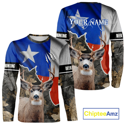 Deer Hunting Camo Texas Flag 3D All Over Print Shirts for Deer Hunter, Hunting Gifts for Men NBT23