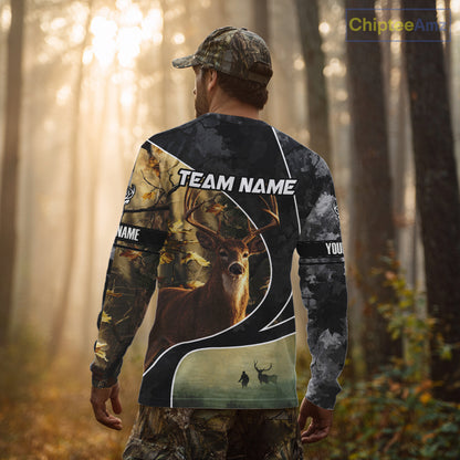 Personalized Deer Hunting Hoodie, Longsleeve Shirt – Whitetail Buck, Fall Camo, Gifts for Men NBT27