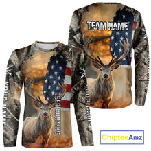 Load image into Gallery viewer, American Flag Camouflage Red Deer Hunting Shirts – Custom Name Hunting Clothes for Men NBT39
