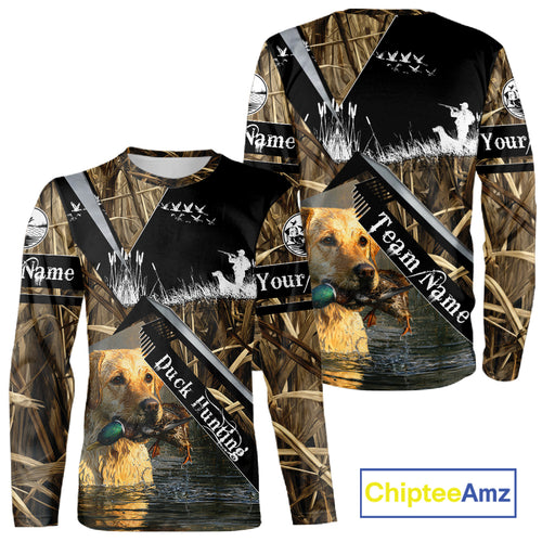 Duck Hunting Camo Shirt with Yellow Labrador Retriever for Duck Hunter - Best Duck Hunting Gifts NBT47
