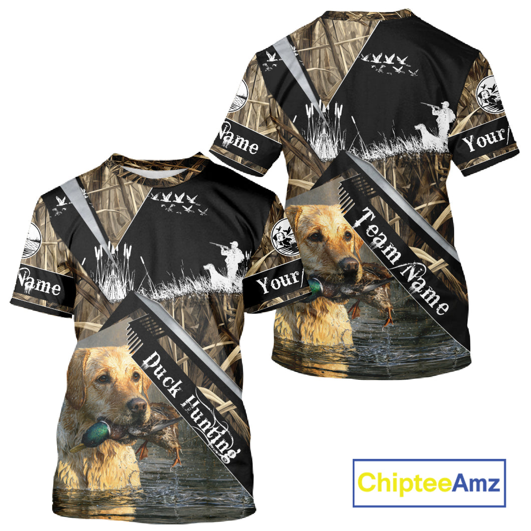 Duck Hunting Camo Shirt with Yellow Labrador Retriever for Duck Hunter - Best Duck Hunting Gifts NBT47