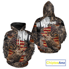 Load image into Gallery viewer, Best Elk Hunting Camo Shirt with Big Buck and US Flag – Hunting Apparel for Men, Hunter Gifts NBT51