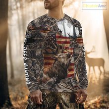 Load image into Gallery viewer, Best Elk Hunting Camo Shirt with Big Buck and US Flag – Hunting Apparel for Men, Hunter Gifts NBT51