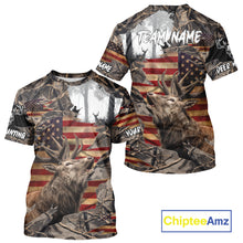 Load image into Gallery viewer, Best Elk Hunting Camo Shirt with Big Buck and US Flag – Hunting Apparel for Men, Hunter Gifts NBT51