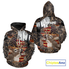 Load image into Gallery viewer, Best Deer Hunting Camo Shirt with Big Buck and US Flag – Hunting Apparel for Men, Hunter Gifts NBT61