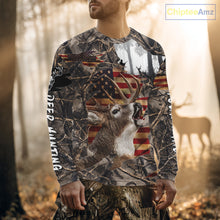 Load image into Gallery viewer, Best Deer Hunting Camo Shirt with Big Buck and US Flag – Hunting Apparel for Men, Hunter Gifts NBT61