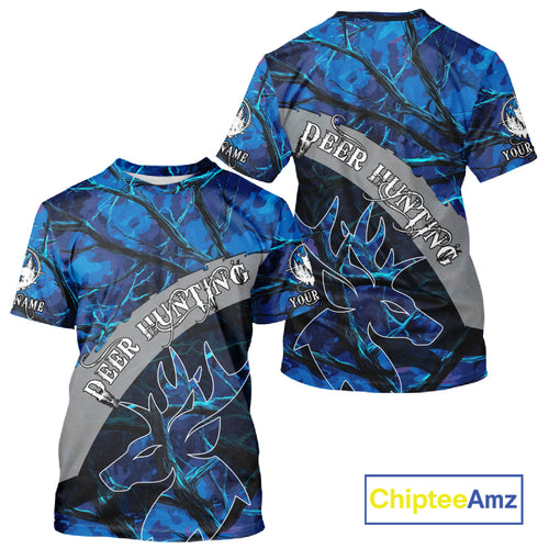 Best Deer Hunting Blue Camo Custom Name 3D Printing Shirts, Hunting Gifts for Men NBT62