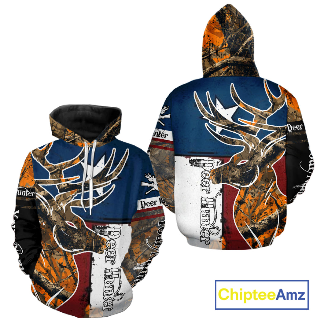 Deer Hunting Orange Camouflage Shirts with TX Flag, Personalized Hunting Shirt, Hunting Gifts NBT92