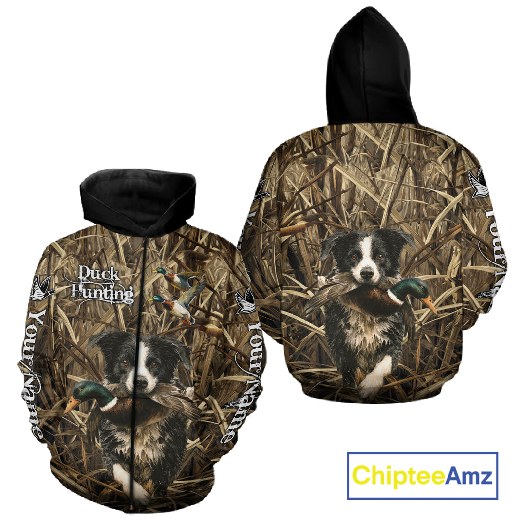 Custom Border Collies Duck Hunting Camo 3D Printed Shirts, Duck Hunting Apparel, Hunting Gifts NBT191