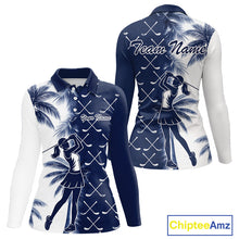 Load image into Gallery viewer, Blue Tropical Palm Trees Golf Club Pattern Womens Golf Polo Shirts Custom Team Golf Shirt NBT567