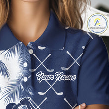 Load image into Gallery viewer, Blue Tropical Palm Trees Golf Club Pattern Womens Golf Polo Shirts Custom Team Golf Shirt NBT567