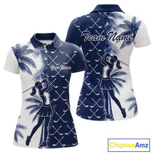 Load image into Gallery viewer, Blue Tropical Palm Trees Golf Club Pattern Womens Golf Polo Shirts Custom Team Golf Shirt NBT567
