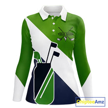 Load image into Gallery viewer, Green &amp; Blue Golf Bag Womens Golf Polo Shirts Custom Golf Shirts, Golf Attire For Ladies NBT576