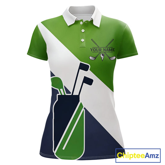 Green & Blue Golf Bag Womens Golf Polo Shirts Custom Golf Shirts, Golf Attire For Ladies NBT576