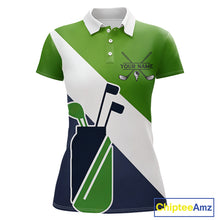 Load image into Gallery viewer, Green &amp; Blue Golf Bag Womens Golf Polo Shirts Custom Golf Shirts, Golf Attire For Ladies NBT576