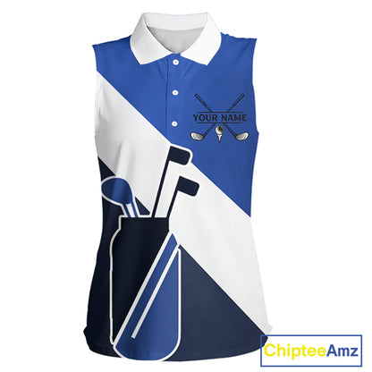 Blue Golf Bag Womens Sleeveless Golf Polo Shirts Custom Golf Shirts, Golf Attire For Ladies NBT579