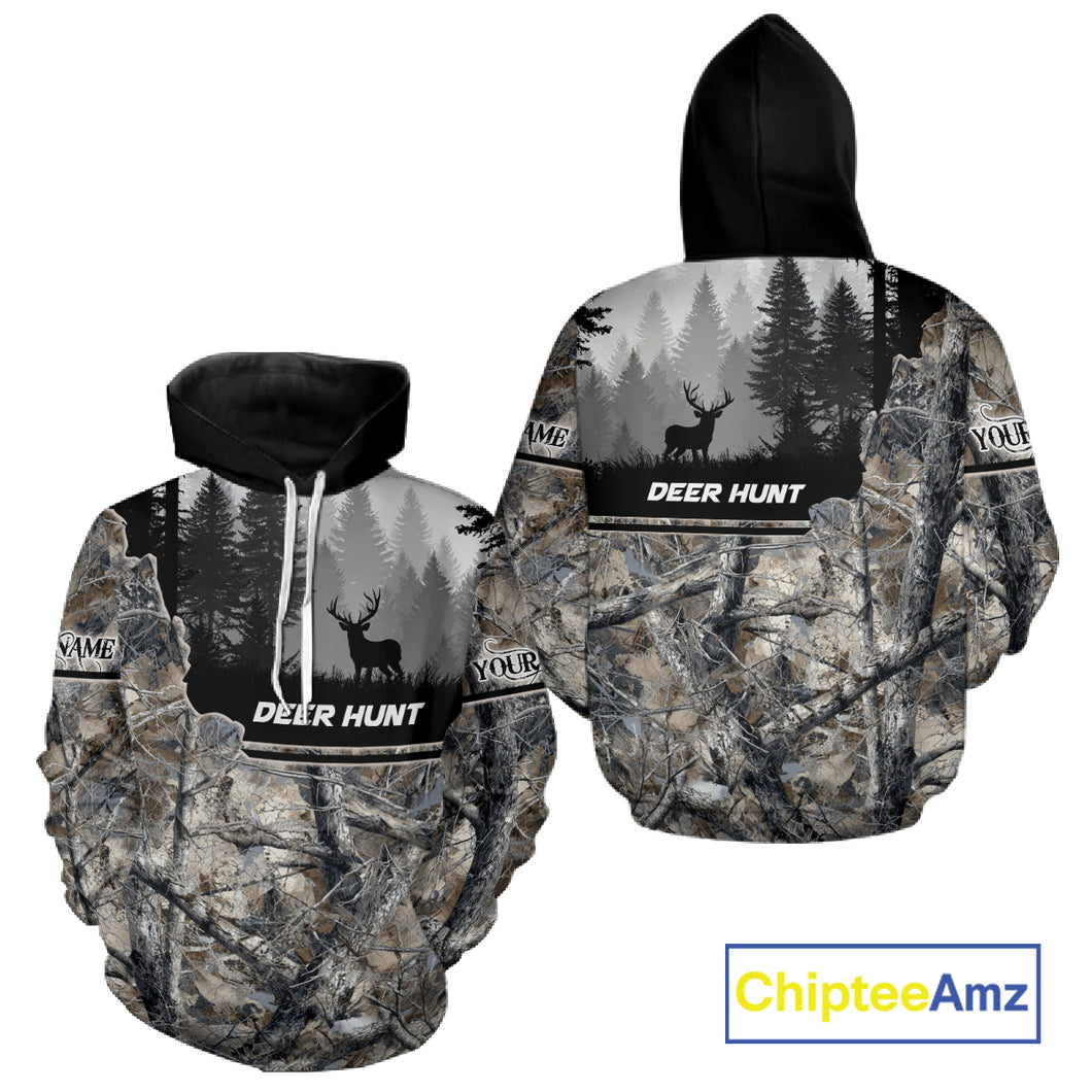 Whitetail Deer Hunting Winter Camouflage 3D Custom Name Shirts, Custom Deer Hunting Winter NBT197
