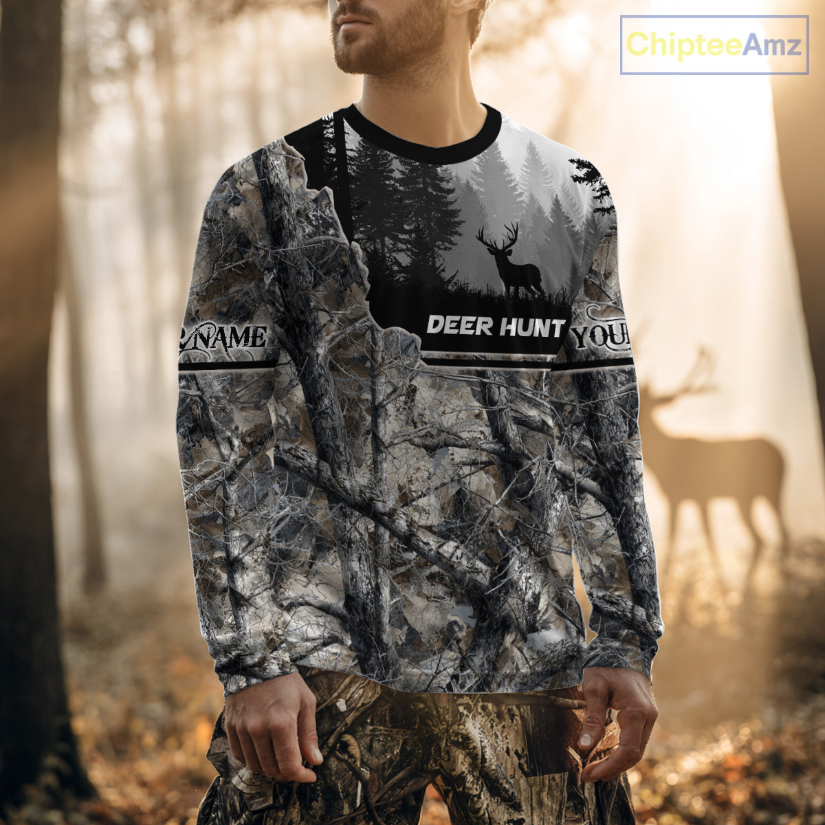 Whitetail Deer Hunting Winter Camouflage 3D Custom Name Shirts, Custom Deer Hunting Winter NBT197
