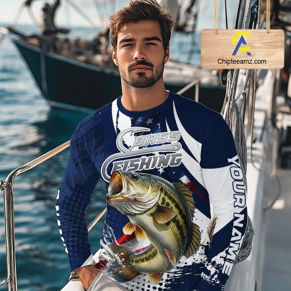 Bass Fishing American Flag Custom Long Sleeve Tournament Fishing Shirts, Patriotic Bass Fishing Jerseys NBT717