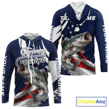 Load image into Gallery viewer, Catfish Fishing American Flag Custom Long Sleeve Hooded Tournament Fishing Shirts, Team Catfish Shirts NBT718