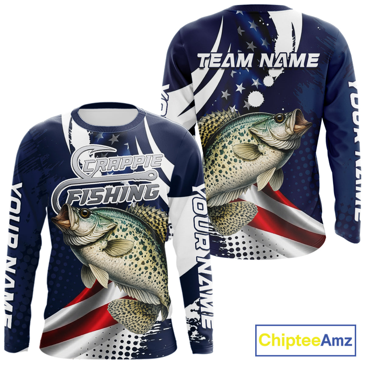 Crappie Fishing American Flag Custom Long Sleeve Tournament Fishing Shirts, Patriotic Crappie Fishing Jerseys NBT719