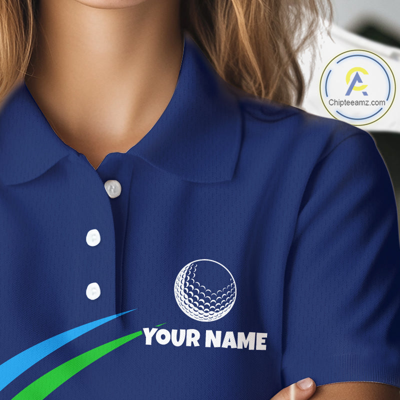 Blue Funny Golf Ball Custom Team Polo Shirt, Personalized Womens Golf Polo Shirt, Golf Lovers Gift NBT604