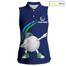 Load image into Gallery viewer, Blue Funny Golf Ball Custom Team Polo Shirt, Personalized Womens Sleeveless Golf Polo Shirt, Golf Lovers Gift NBT604