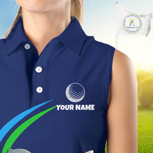 Load image into Gallery viewer, Blue Funny Golf Ball Custom Team Polo Shirt, Personalized Womens Sleeveless Golf Polo Shirt, Golf Lovers Gift NBT604