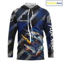 Load image into Gallery viewer, Marlin Fishing Custom Long Sleeve Hooded Fishing Shirts, Funny Beer Marlin Fishing Shirt NBT737