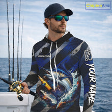 Load image into Gallery viewer, Marlin Fishing Custom Long Sleeve Hooded Fishing Shirts, Funny Beer Marlin Fishing Shirt NBT737