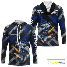 Load image into Gallery viewer, Marlin Fishing Custom Long Sleeve Hooded Fishing Shirts, Funny Beer Marlin Fishing Shirt NBT737