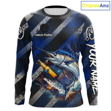 Load image into Gallery viewer, Marlin Fishing Custom Long Sleeve Fishing Shirts, Funny Beer Marlin Fishing Shirt NBT737