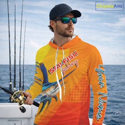 Custom Sailfish Saltwater Long Sleeve Hooded Fishing Shirts, Long Sleeve Performance Fishing Shirts NBT428