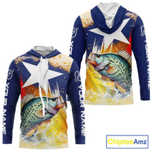 Load image into Gallery viewer, Custom Texas Flag Crappie Fishing Shirts, Funny Fishing Beer Shirts Long Sleeve Hooded For Team NBT617