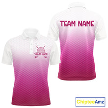 Load image into Gallery viewer, Pink White Mens Polo Golf  Shirts Custom Name Golf Shirt For Men, Golf Team Clothes NBT505