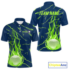 Load image into Gallery viewer, Golf balls green flame pattern men’s golf polo shirt – back view
