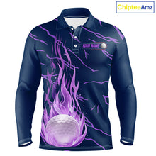 Load image into Gallery viewer, Golf Balls Purple Flame Pattern Womens Golf Polo Shirts Matching Golf Outfits For Men NBT750