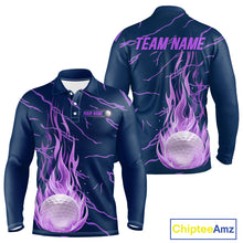 Load image into Gallery viewer, Golf Balls Purple Flame Pattern Womens Golf Polo Shirts Matching Golf Outfits For Men NBT750
