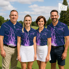 Load image into Gallery viewer, Matching golf outfits for men and women – purple flame golf balls polo shirt