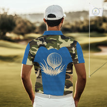 Load image into Gallery viewer, Blue Camo Mens Golf Polo Shirts Custom Golf Outfit For Mens, Team Golf Shirts NBT632