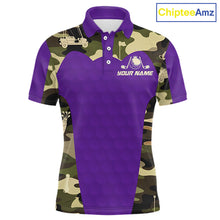 Load image into Gallery viewer, Purple Camo Mens Golf Polo Shirts Custom Golf Outfit For Mens, Team Golf Shirts NBT635