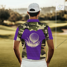 Load image into Gallery viewer, Purple Camo Mens Golf Polo Shirts Custom Golf Outfit For Mens, Team Golf Shirts NBT635