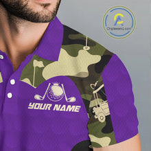 Load image into Gallery viewer, Purple Camo Mens Golf Polo Shirts Custom Golf Outfit For Mens, Team Golf Shirts NBT635