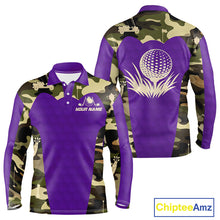 Load image into Gallery viewer, Purple Camo Mens Golf Polo Shirts Custom Golf Outfit For Mens, Team Golf Shirts NBT635