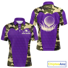 Load image into Gallery viewer, Purple Camo Mens Golf Polo Shirts Custom Golf Outfit For Mens, Team Golf Shirts NBT635