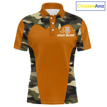 Load image into Gallery viewer, Mens Disc Golf Polo Shirt Custom Name Camo Disc Golf Basket, Personalized Disc Golf Shirts|Orange NBT644