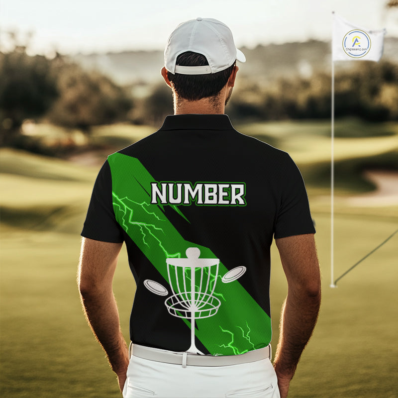 Green Mens Disc Golf Polo Shirts Custom Thunder Lightning Team Disc Golf Jerseys, Disc Golf Gifts NBT651